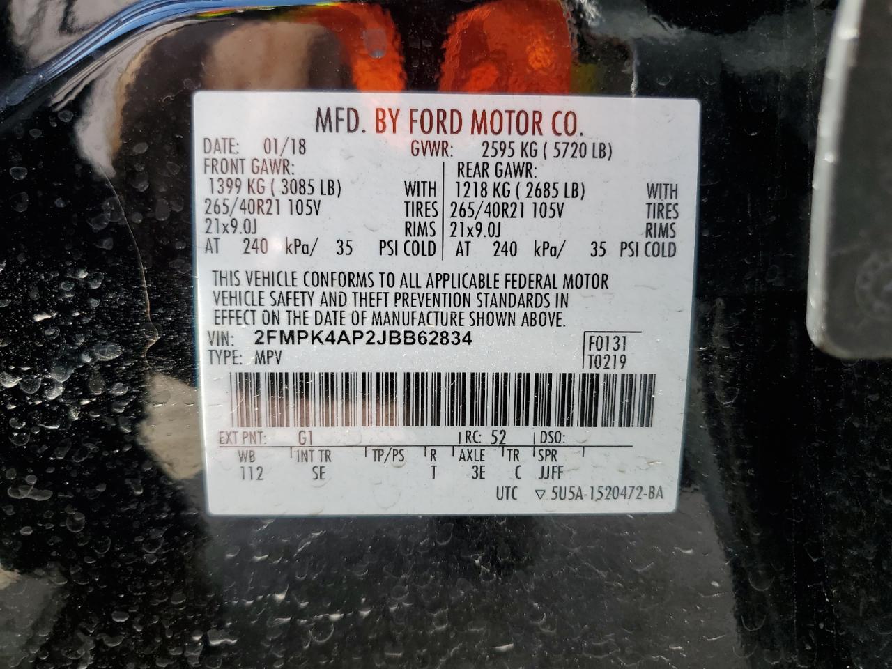 2FMPK4AP2JBB62834 2018 Ford Edge Sport