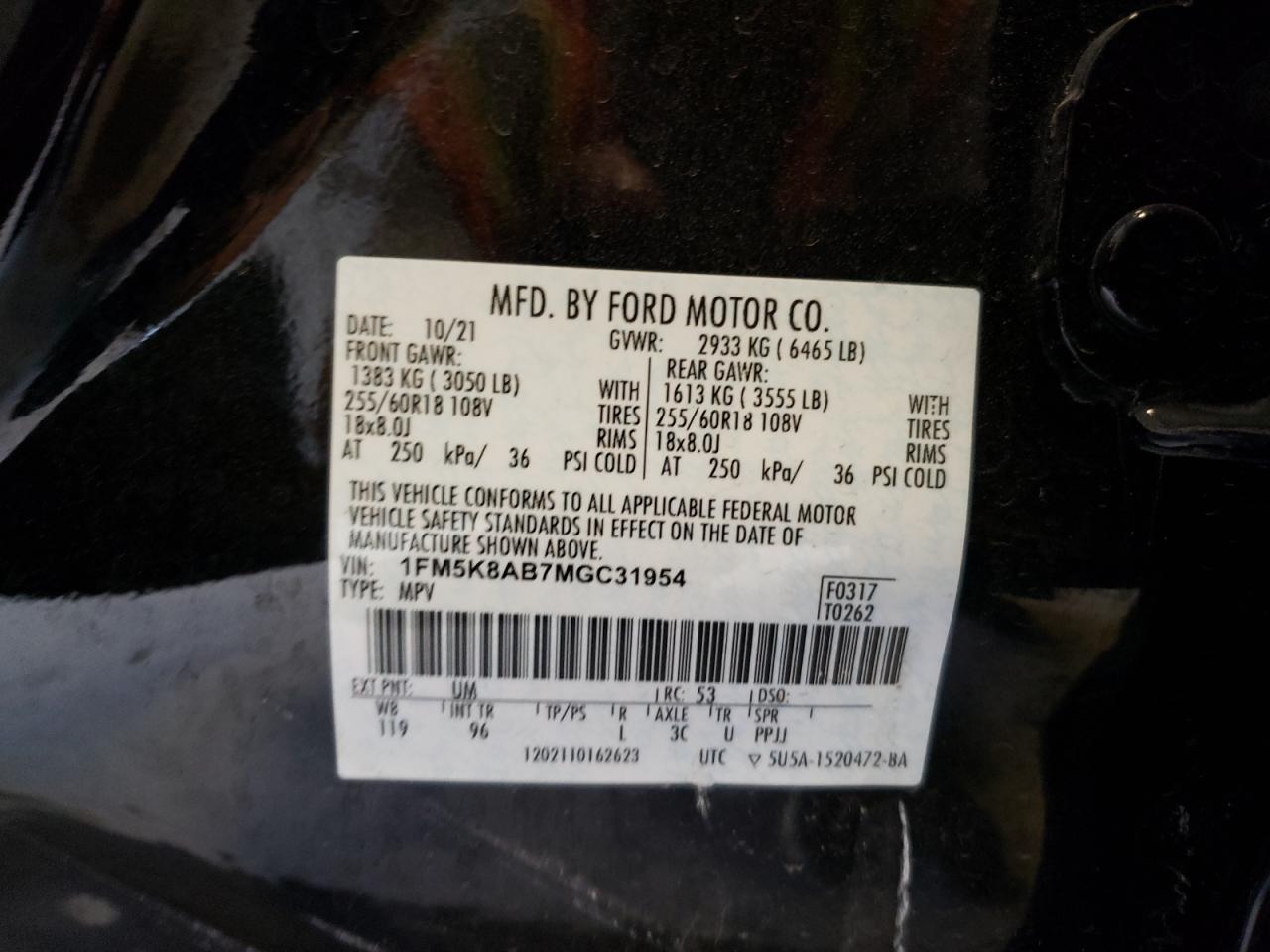 1FM5K8AB7MGC31954 2021 Ford Explorer Police Interceptor