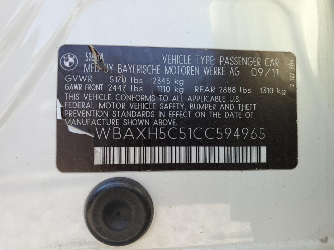 WBAXH5C51CC594965 2012 BMW 528 Xi