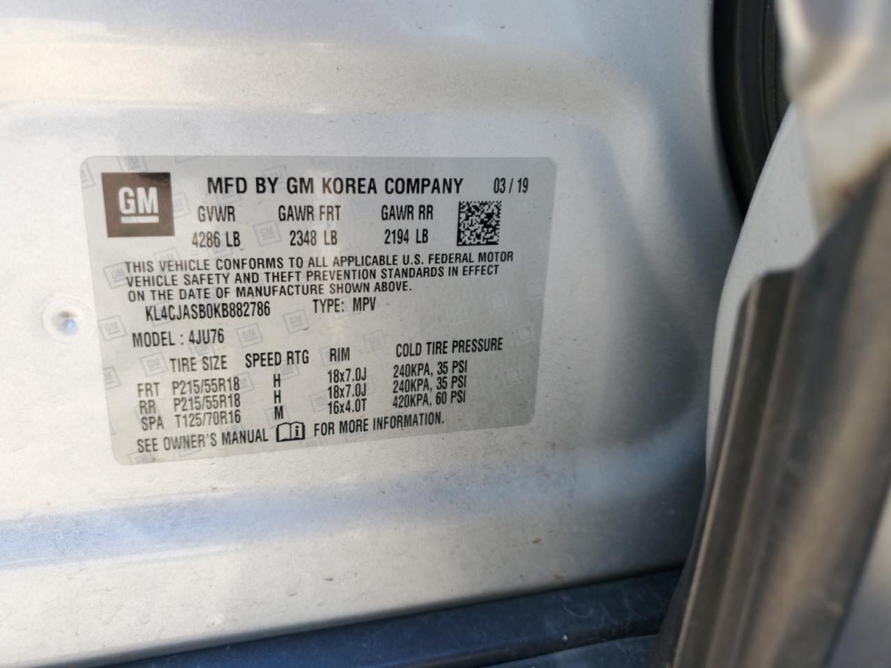 KL4CJASB0KB882786 2019 Buick Encore Preferred