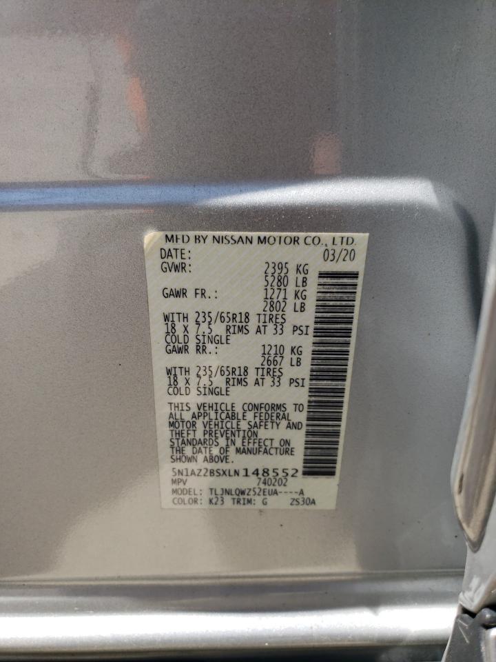 5N1AZ2BSXLN148552 2020 Nissan Murano Sv