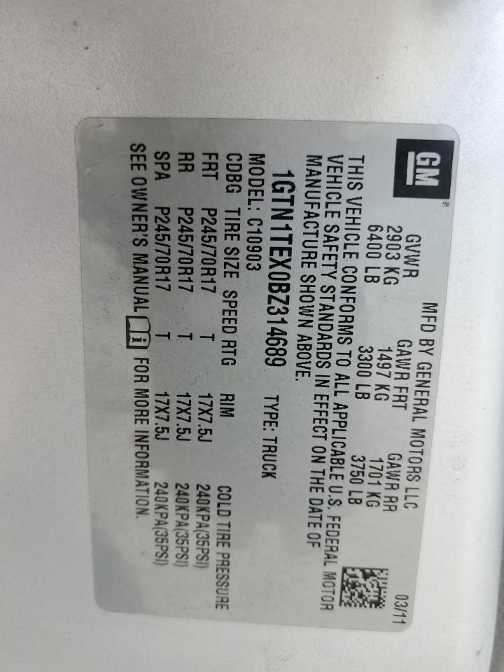 1GTN1TEX0BZ314689 2011 GMC Sierra C1500