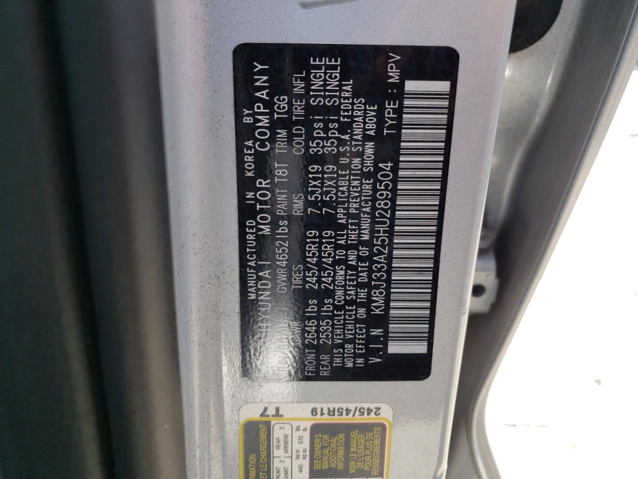 KM8J33A25HU289504 2017 Hyundai Tucson Limited