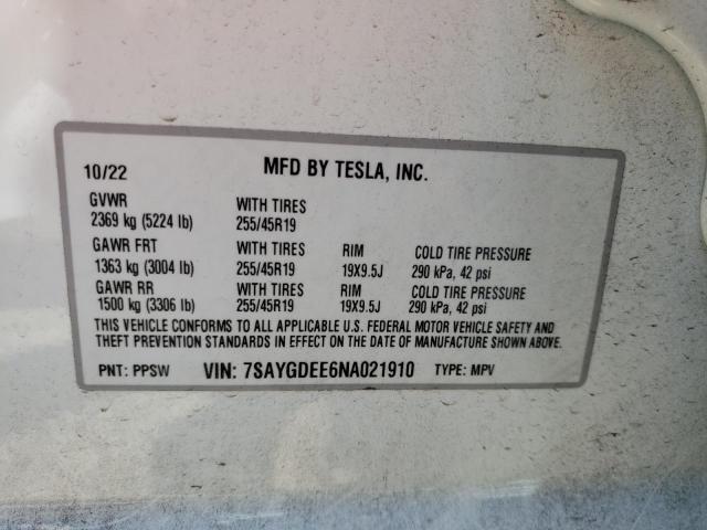 VIN 7SAYGDEE6NA021910 2022 Tesla MODEL Y no.13