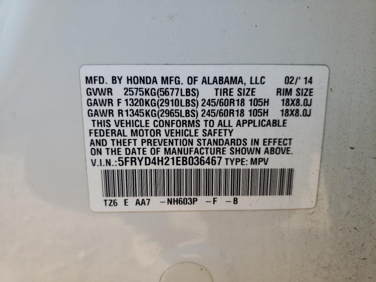 5FRYD4H21EB036467 2014 Acura Mdx