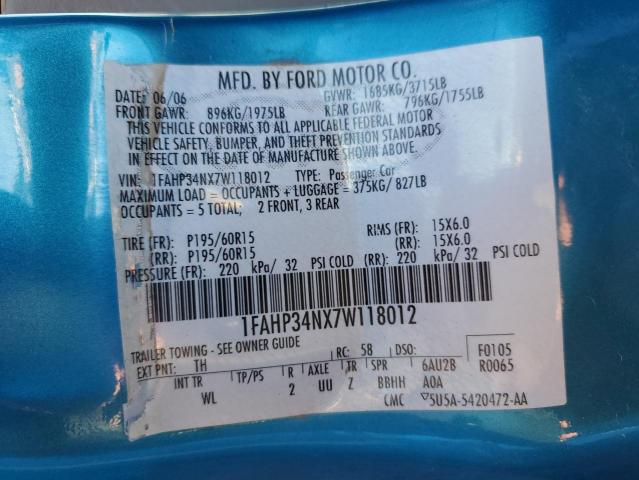 2007 Ford Focus Zx4 VIN: 1FAHP34NX7W118012 Lot: 56293614