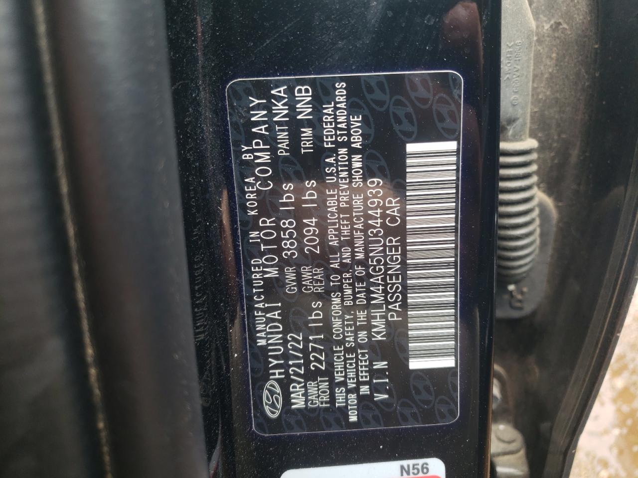 KMHLM4AG5NU344939 2022 Hyundai Elantra Sel