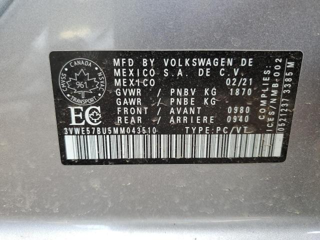 2021 Volkswagen Jetta Sel VIN: 3VWE57BU5MM043510 Lot: 55830484