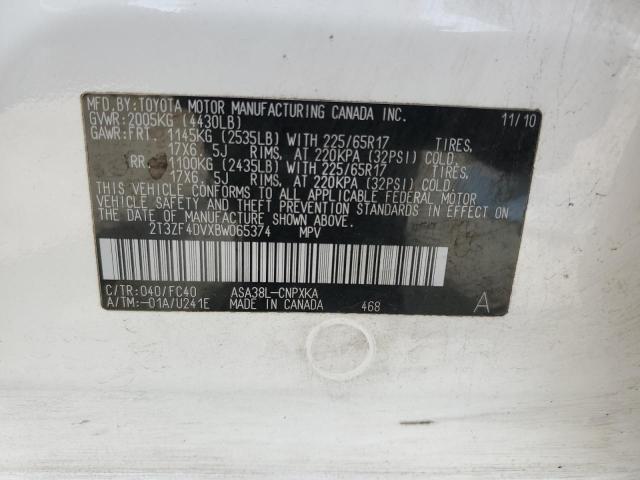 2011 Toyota Rav4 VIN: 2T3ZF4DVXBW065374 Lot: 57530374