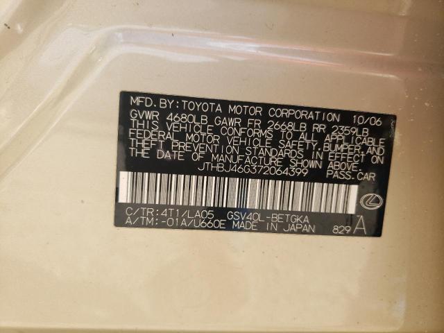 2007 Lexus Es 350 VIN: JTHBJ46G372064399 Lot: 57042534