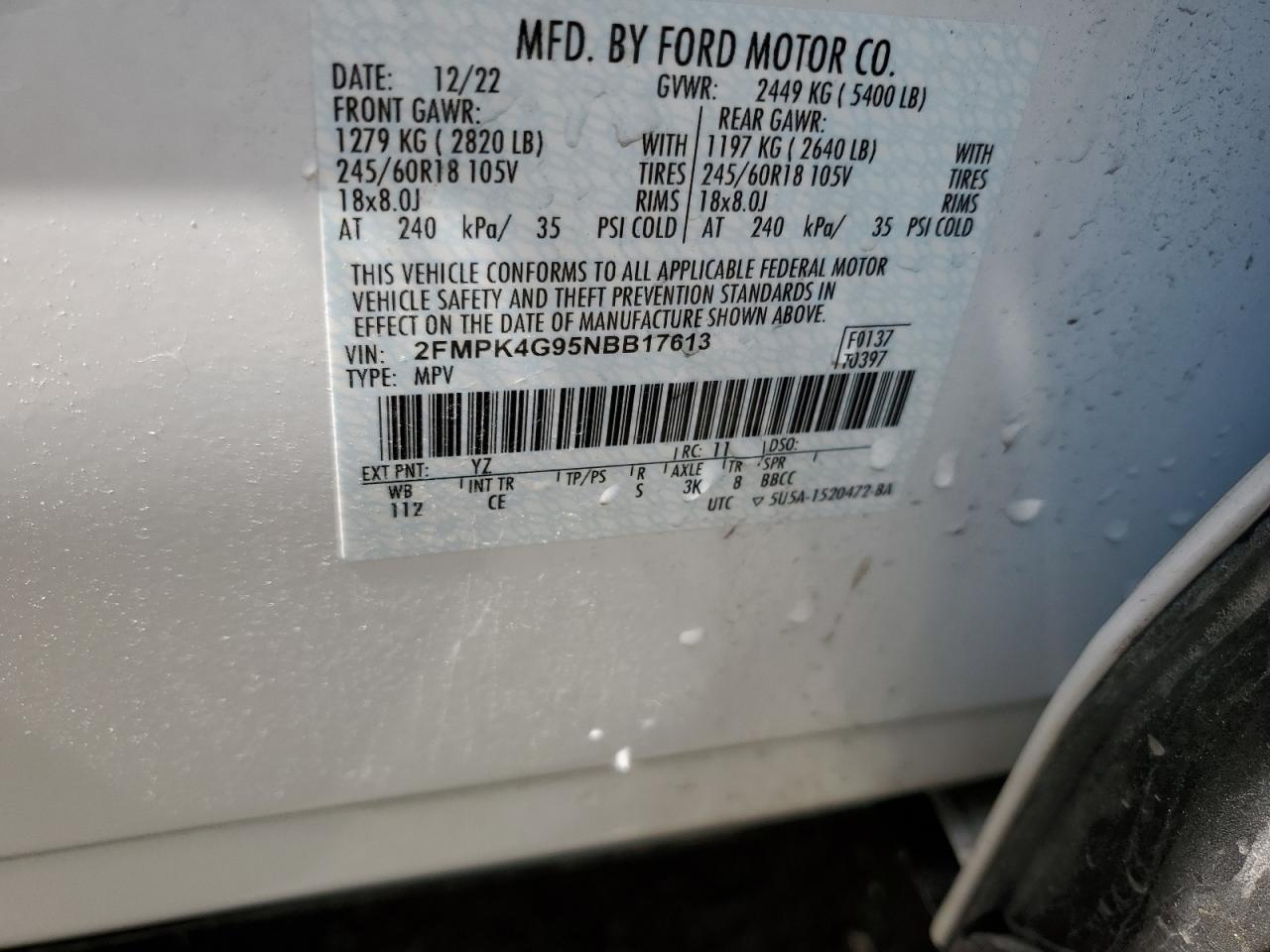 2FMPK4G95NBB17613 2022 Ford Edge Se