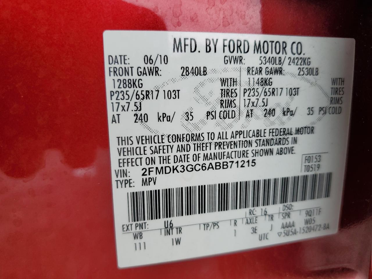 2FMDK3GC6ABB71215 2010 Ford Edge Se