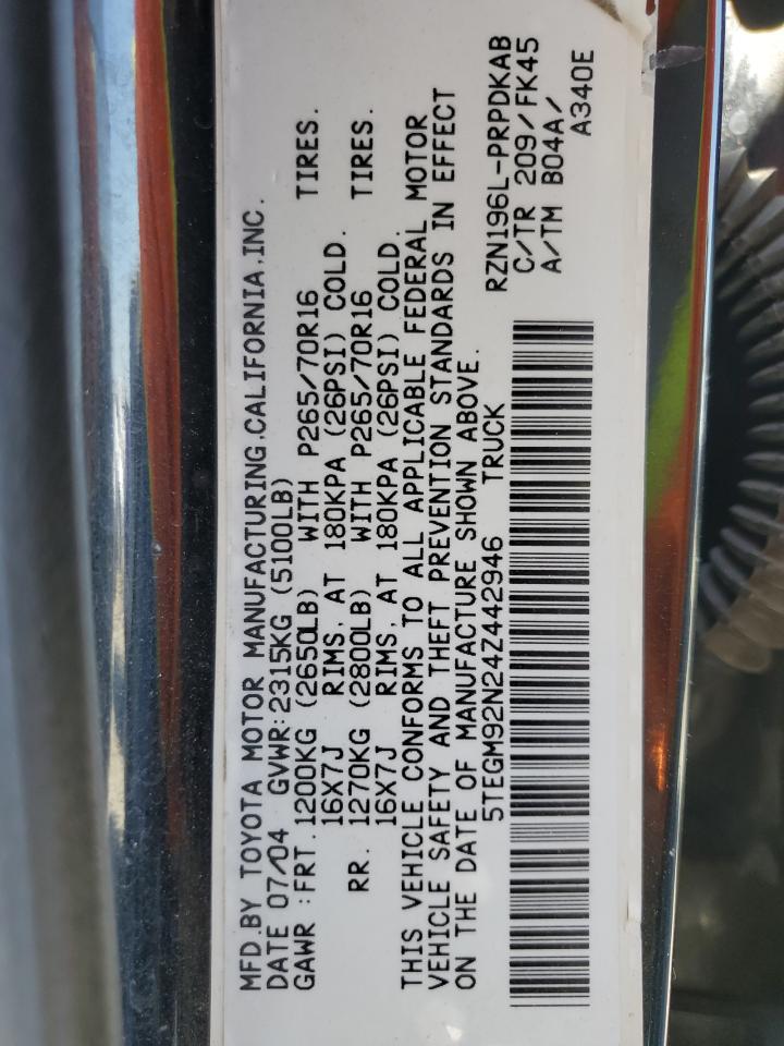 5TEGM92N24Z442946 2004 Toyota Tacoma Double Cab Prerunner