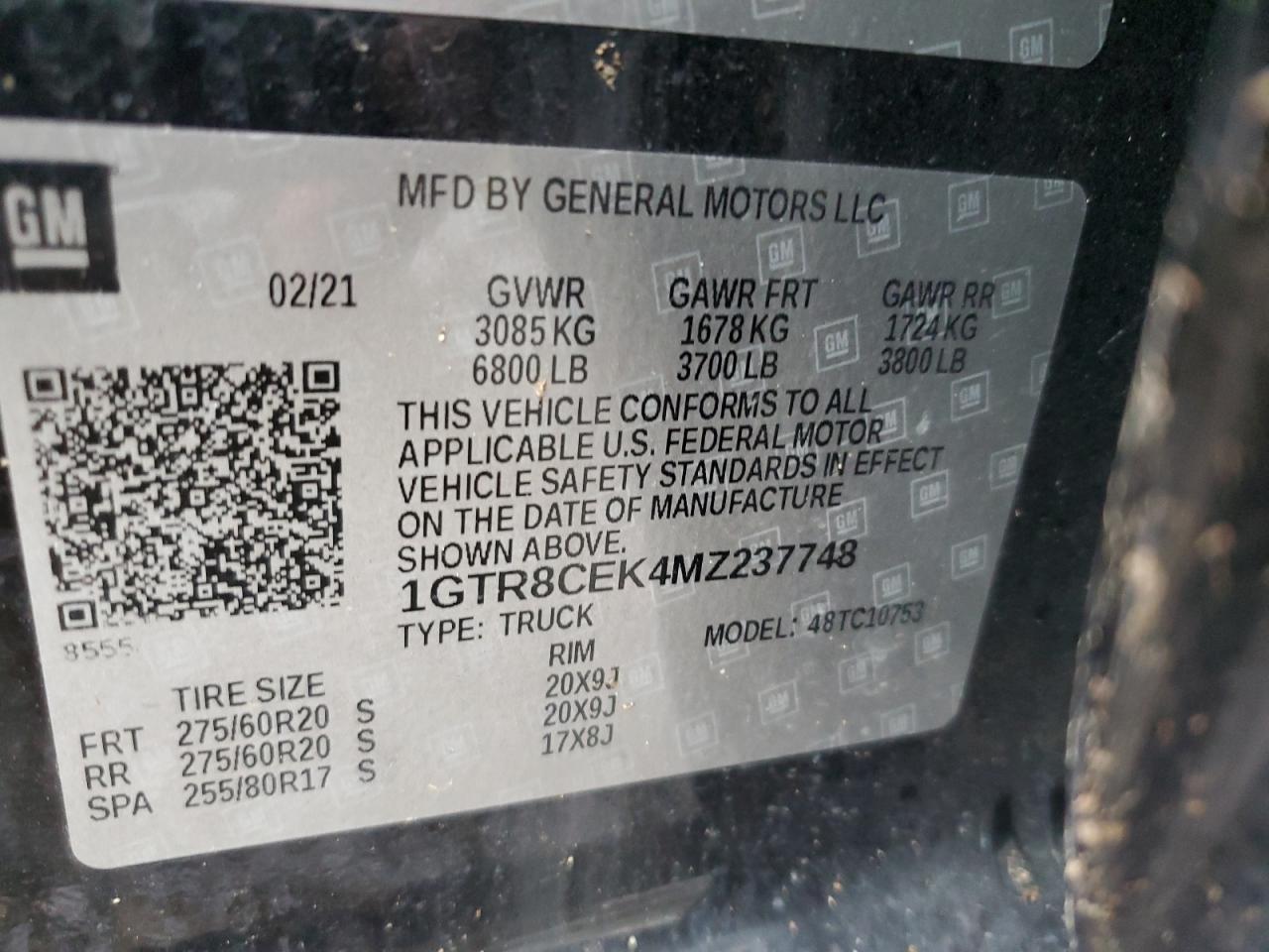 1GTR8CEK4MZ237748 2021 GMC Sierra C1500 Elevation