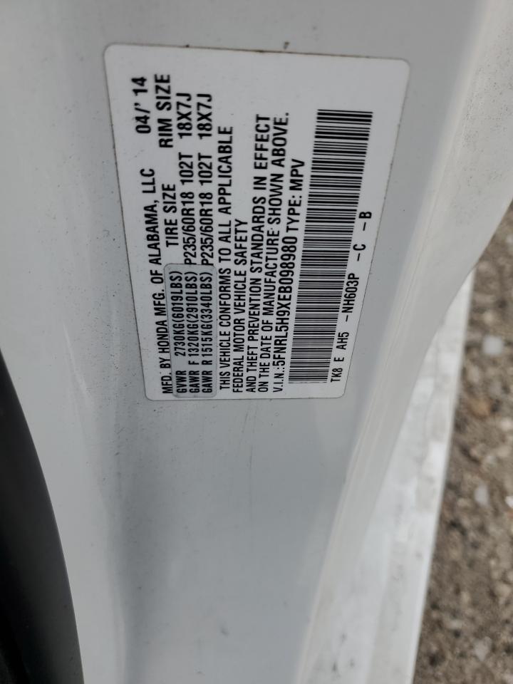 5FNRL5H9XEB098980 2014 Honda Odyssey Touring