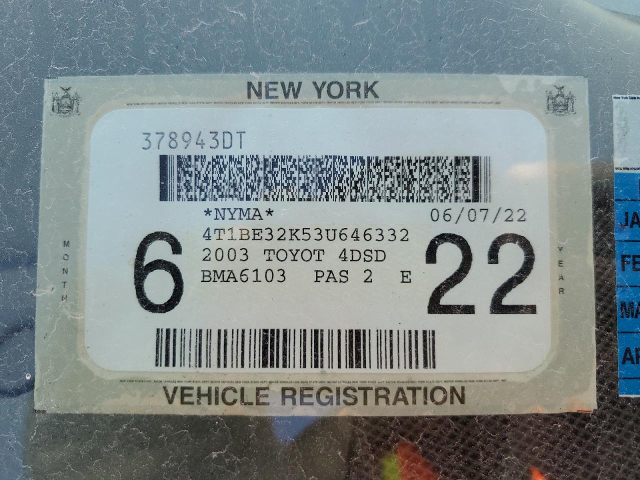 4T1BE32K53U646332 2003 Toyota Camry Le