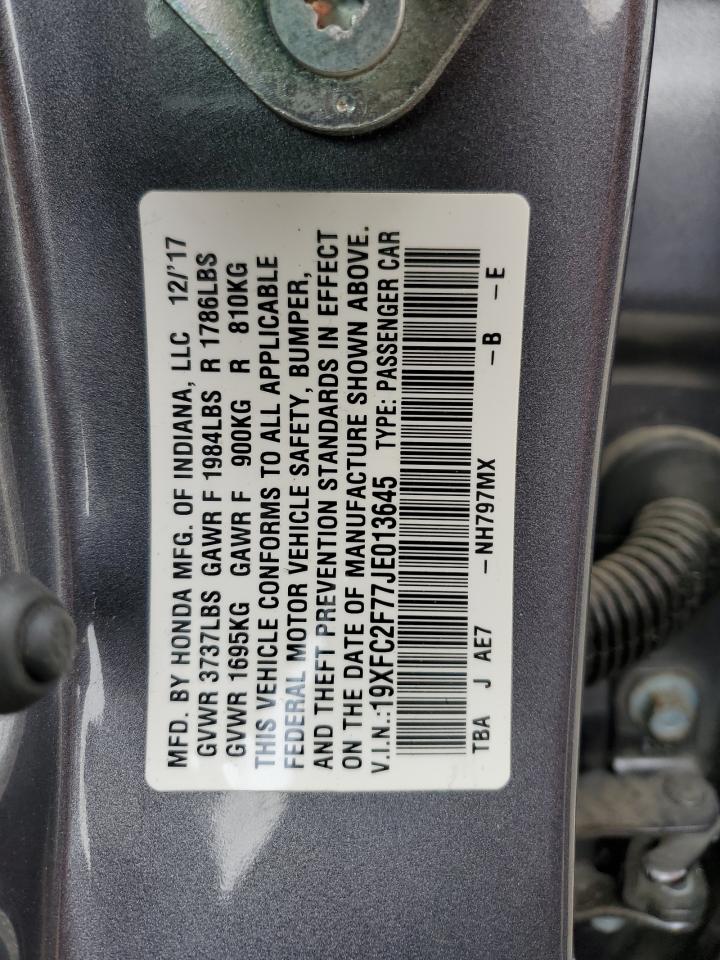 19XFC2F77JE013645 2018 Honda Civic Ex