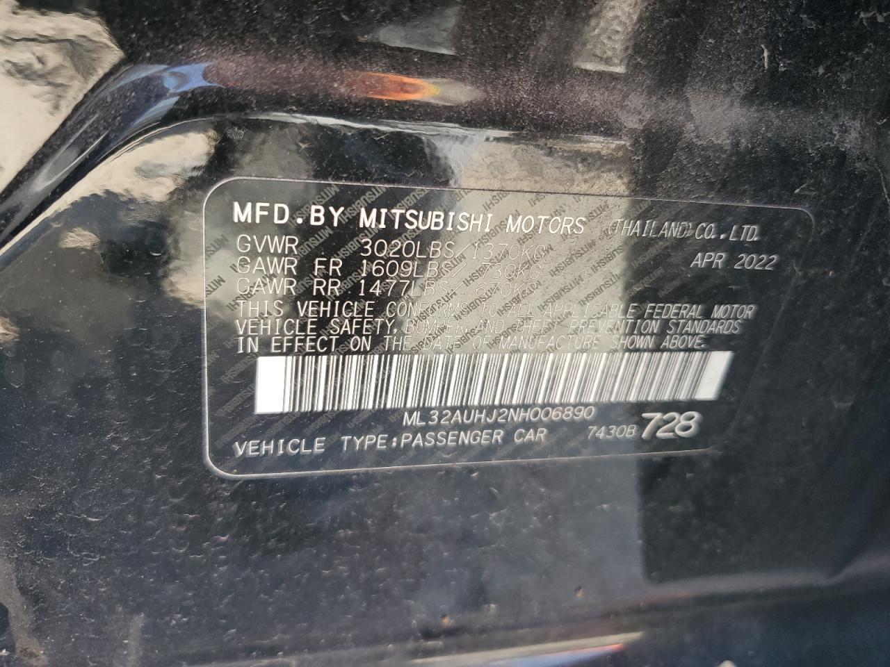 ML32AUHJ2NH006890 2022 Mitsubishi Mirage Es