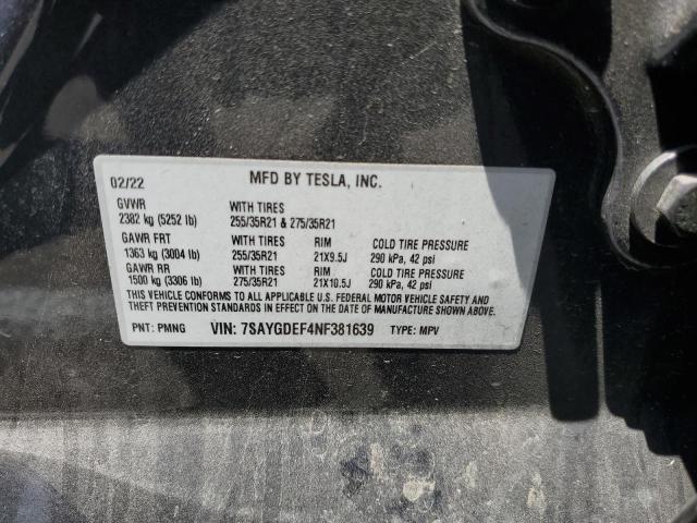 2022 Tesla Model Y VIN: 7SAYGDEF4NF381639 Lot: 60164884