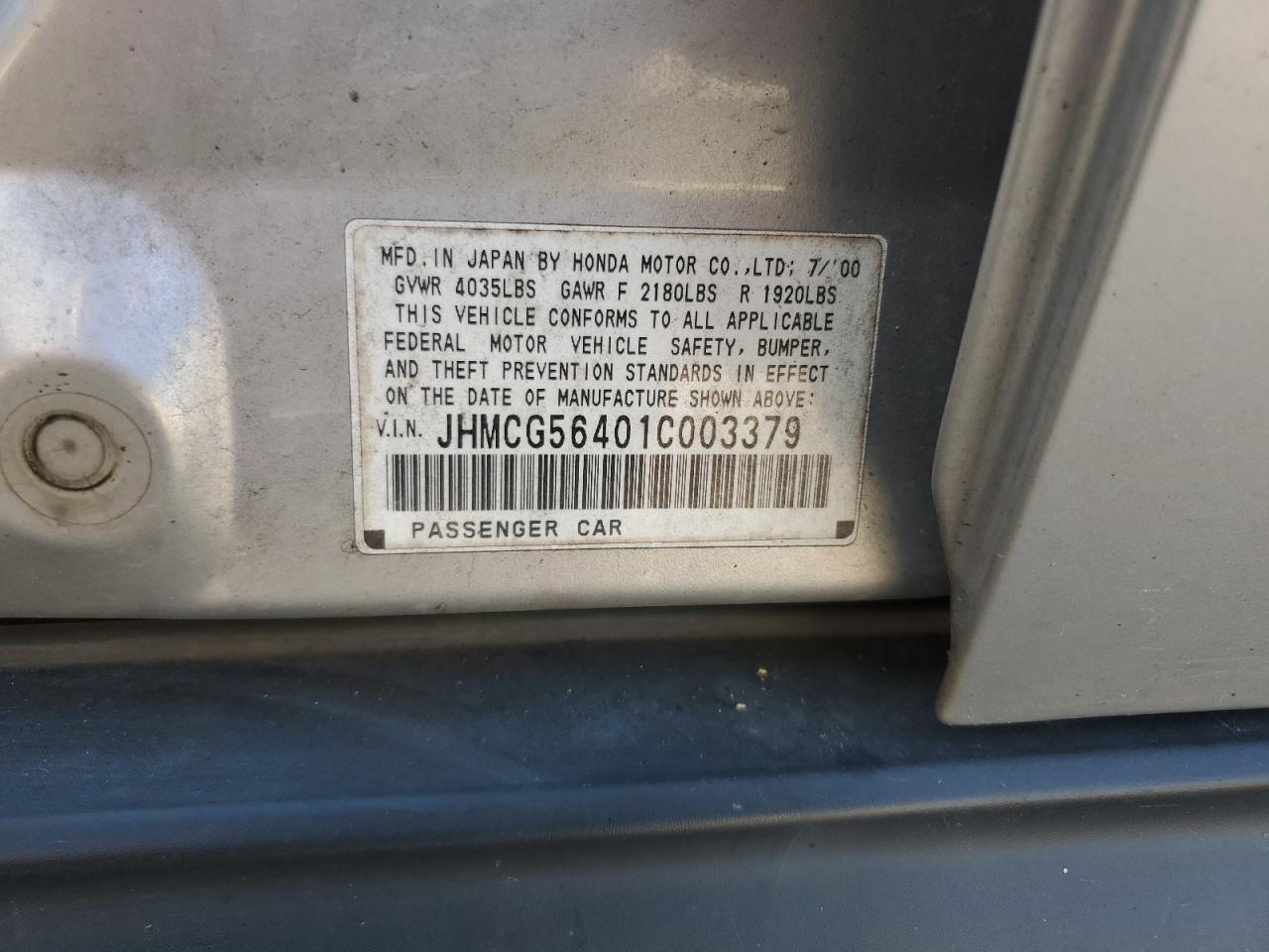 JHMCG56401C003379 2001 Honda Accord Lx