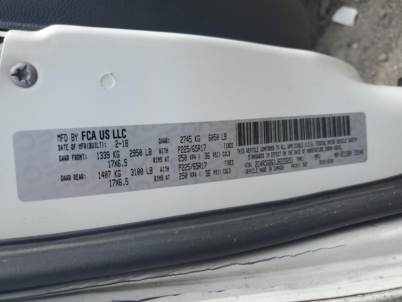 2C4RDGBG1JR223251 2018 Dodge Grand Caravan Se