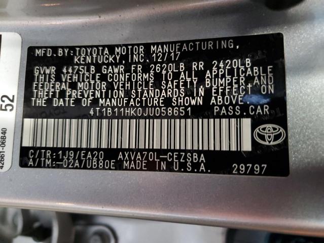 VIN 4T1B11HK0JU058651 2018 Toyota Camry, L no.13