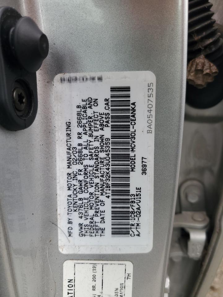 4T1BF32K43U045359 2003 Toyota Camry Le