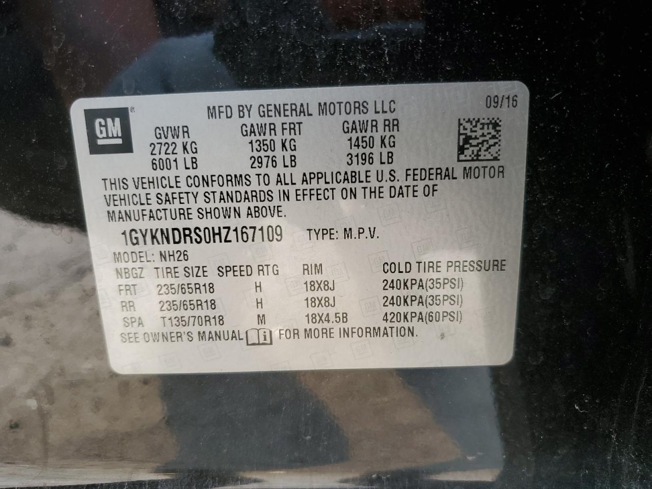 1GYKNDRS0HZ167109 2017 Cadillac Xt5 Luxury