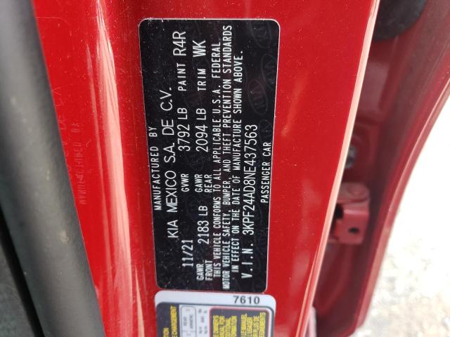 2022 Kia Forte Fe VIN: 3KPF24AD8NE437563 Lot: 59741874