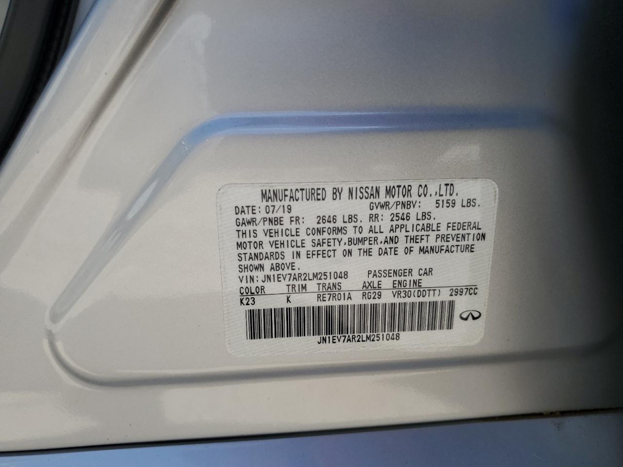 JN1EV7AR2LM251048 2020 Infiniti Q50 Pure