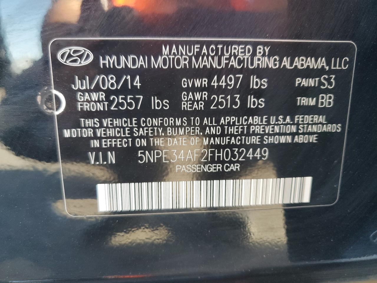 2015 Hyundai Sonata Sport vin: 5NPE34AF2FH032449