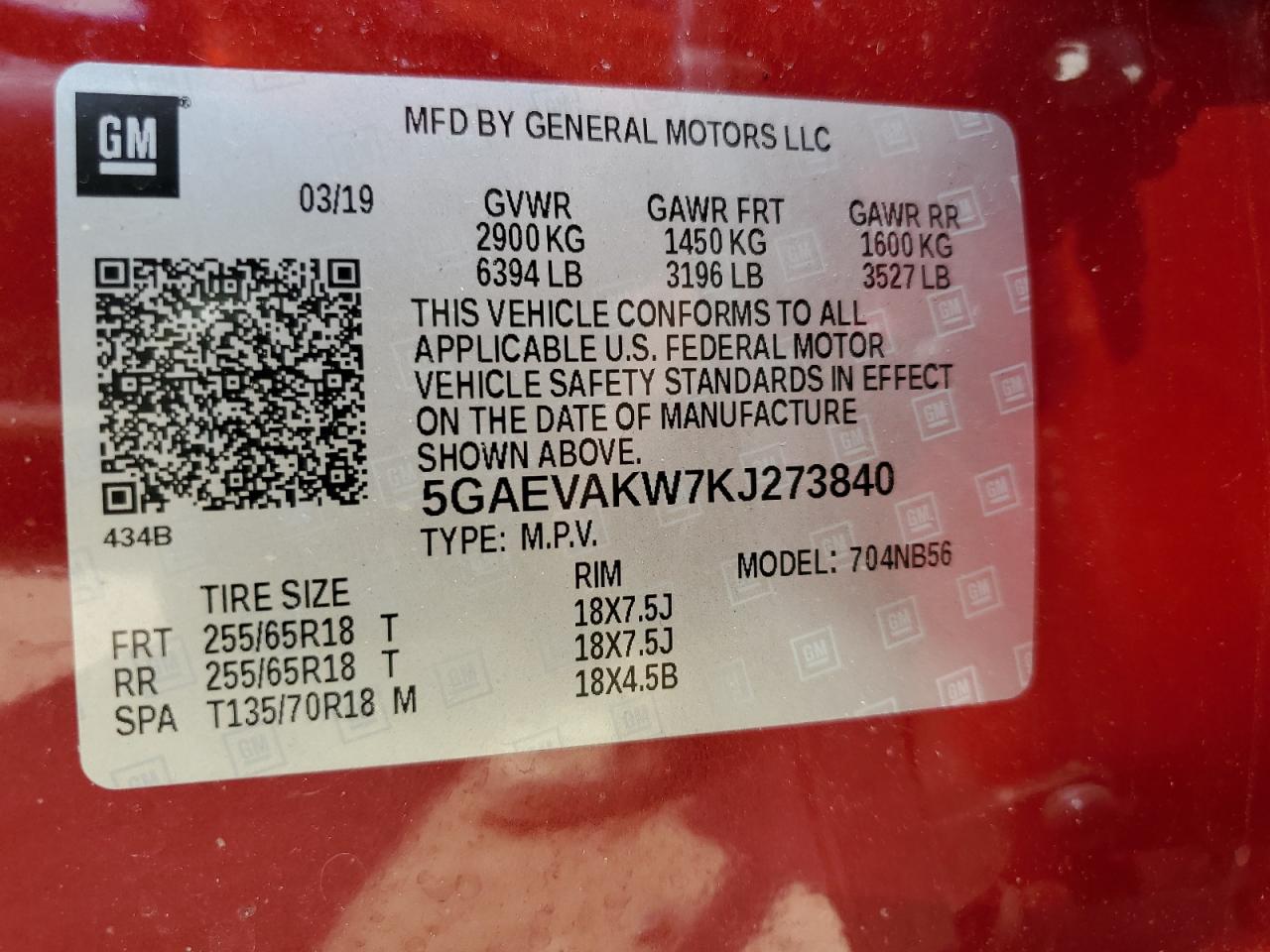 5GAEVAKW7KJ273840 2019 Buick Enclave Essence