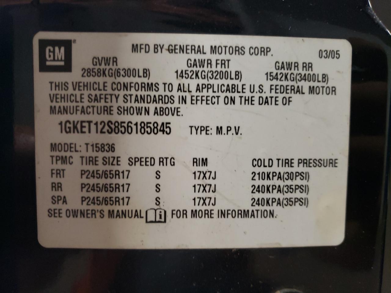 1GKET12S856185845 2005 GMC Envoy Xuv