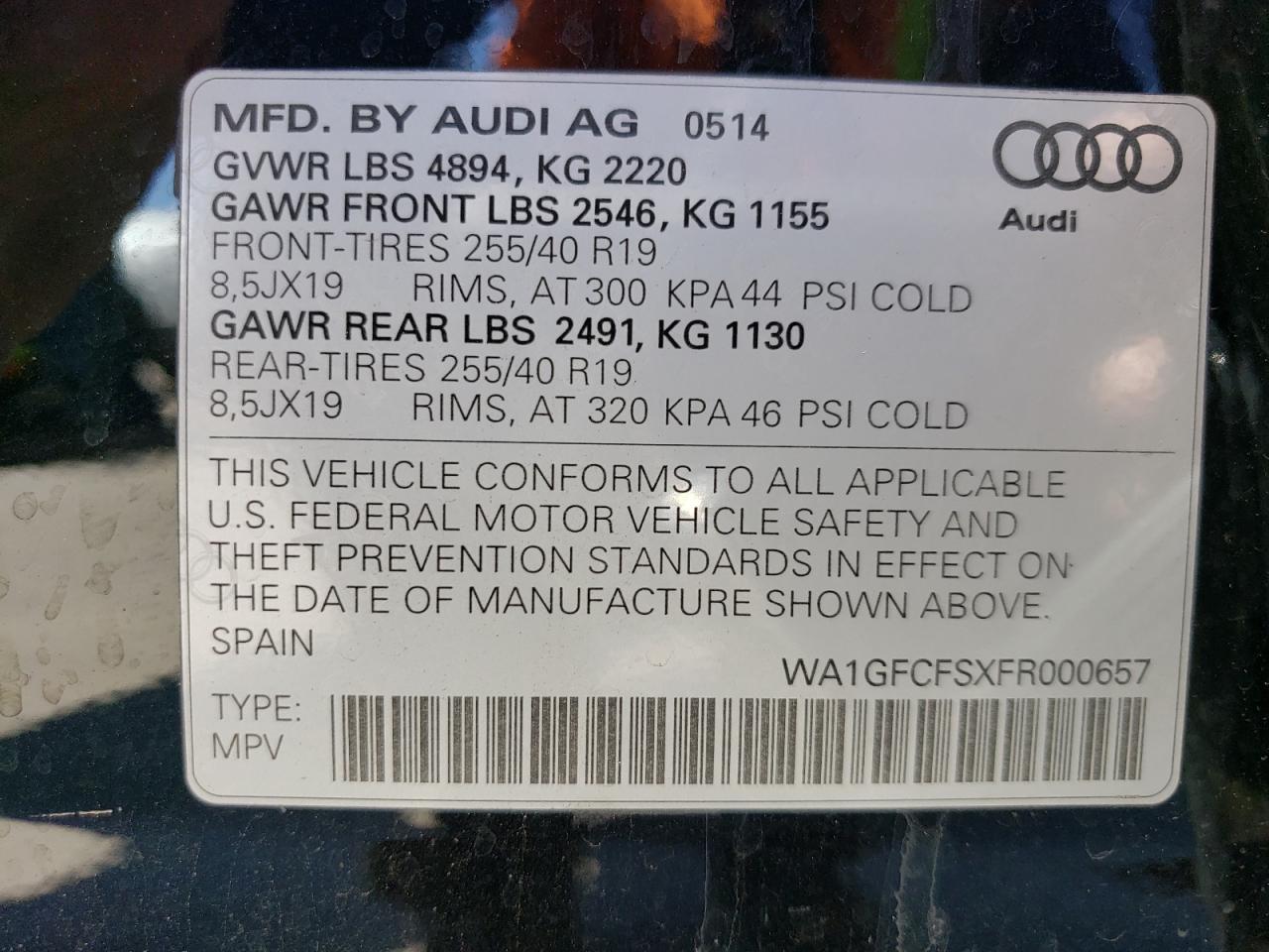 WA1GFCFSXFR000657 2015 Audi Q3 Prestige