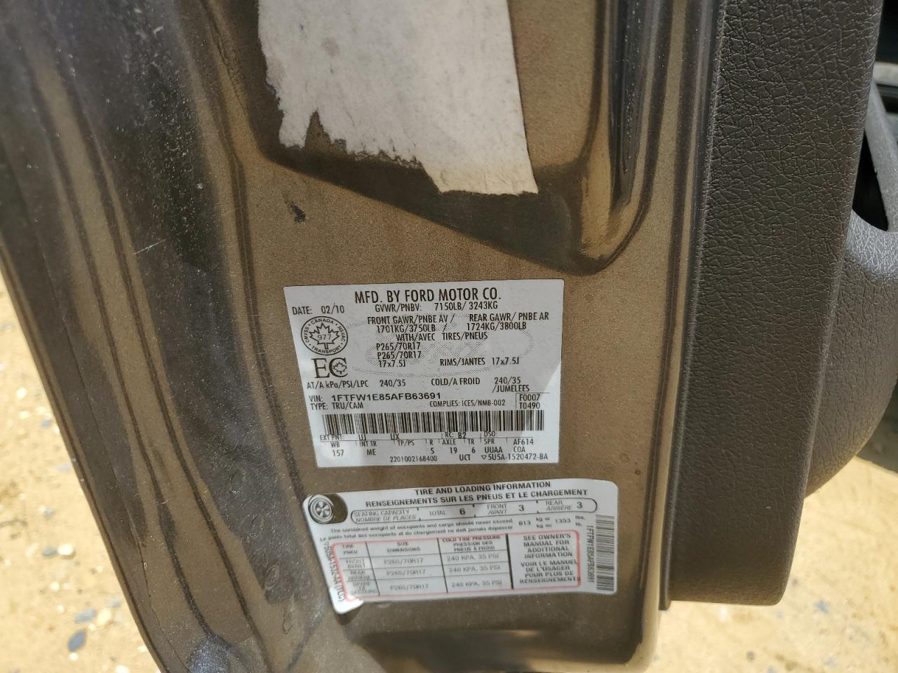 1FTFW1E85AFB63691 2010 Ford F150 Supercrew