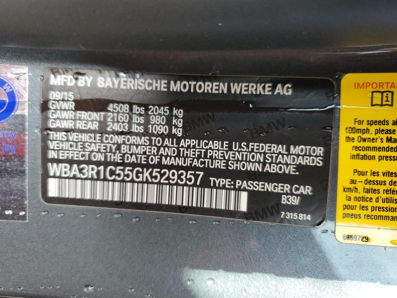 WBA3R1C55GK529357 2016 BMW 435 I