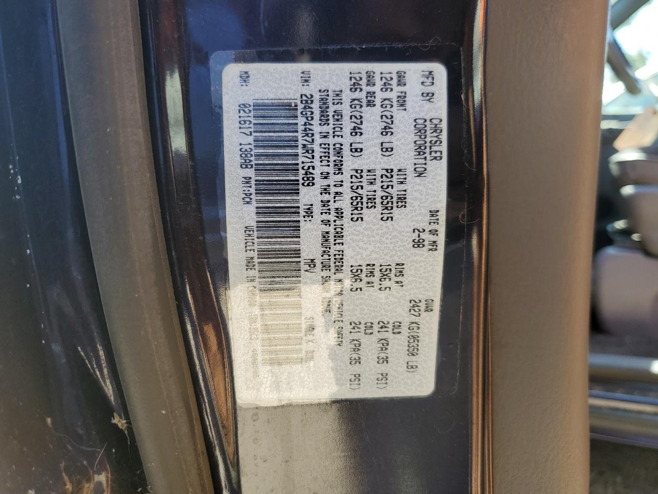 2B4GP44R7WR715489 1998 Dodge Grand Caravan Se