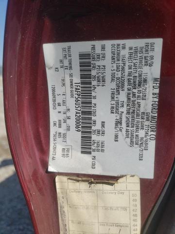 2007 Ford Taurus Sel VIN: 1FAFP56U57A200069 Lot: 60258124