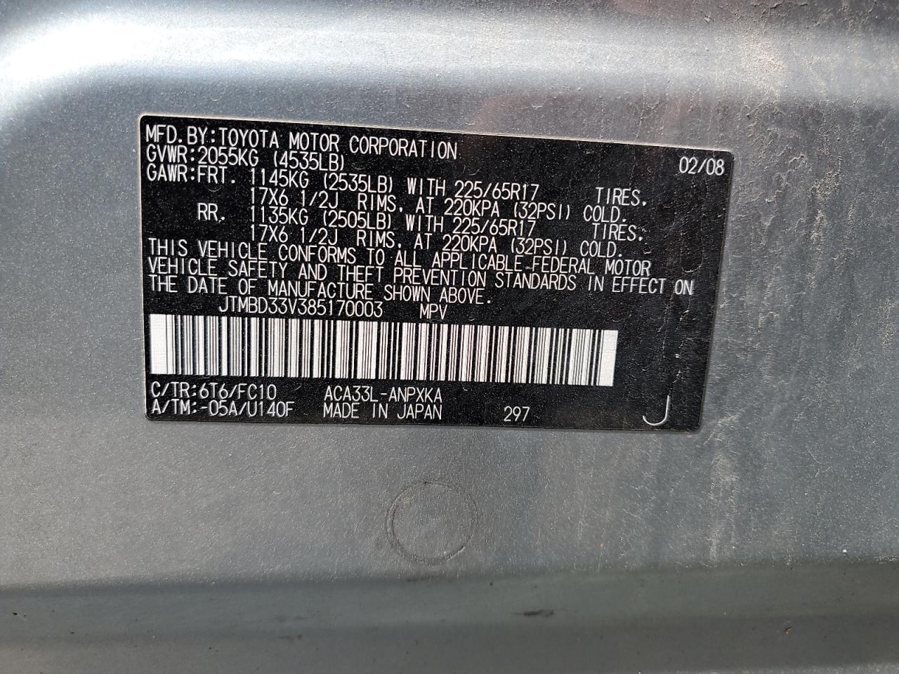 JTMBD33V385170003 2008 Toyota Rav4