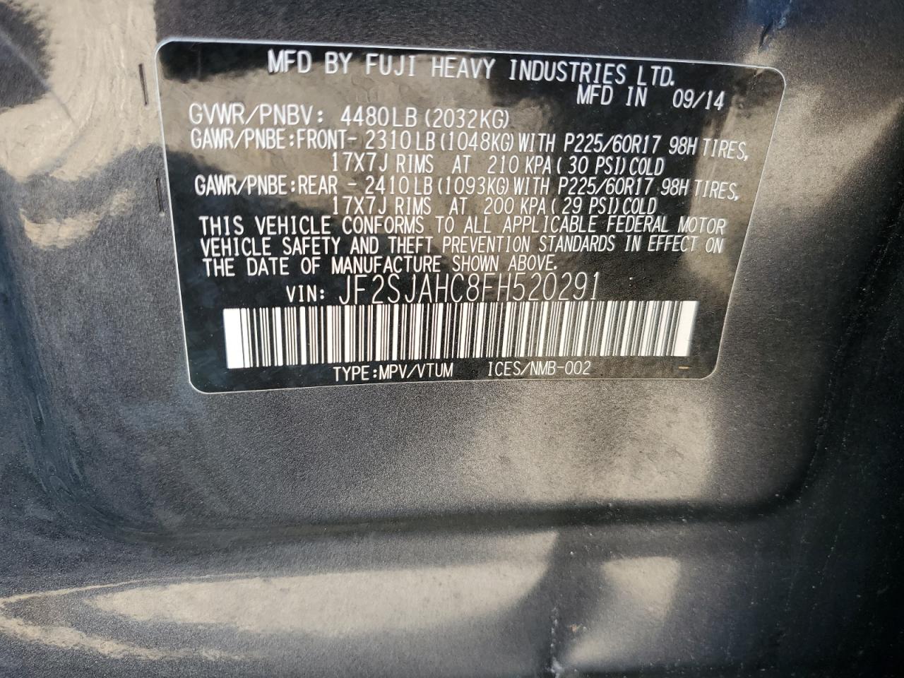 JF2SJAHC8FH520291 2015 Subaru Forester 2.5I Limited