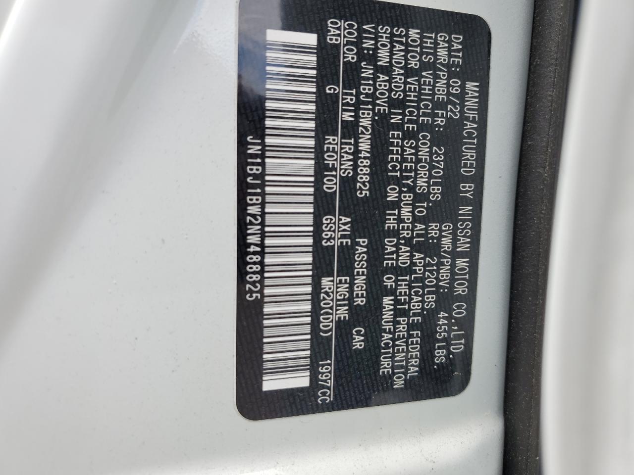 JN1BJ1BW2NW488825 2022 Nissan Rogue Sport Sv