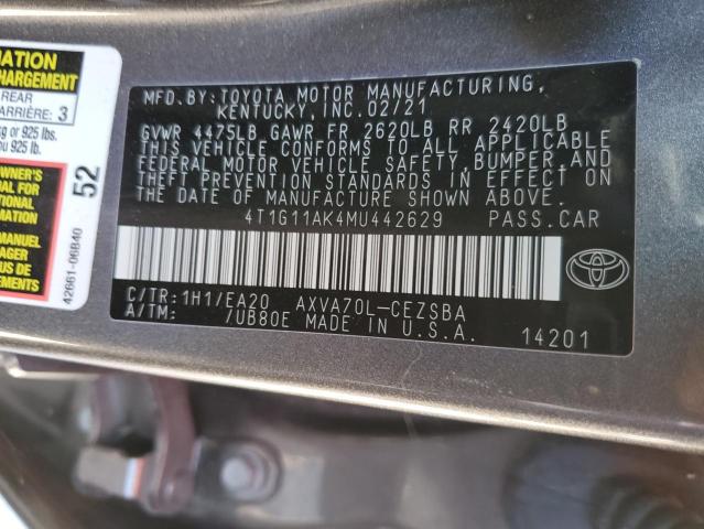 VIN 4T1G11AK4MU442629 2021 Toyota Camry, SE no.12