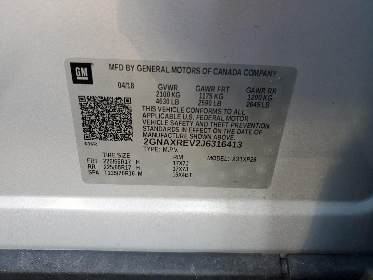 Lot #2974796147 2018 CHEVROLET EQUINOX LS