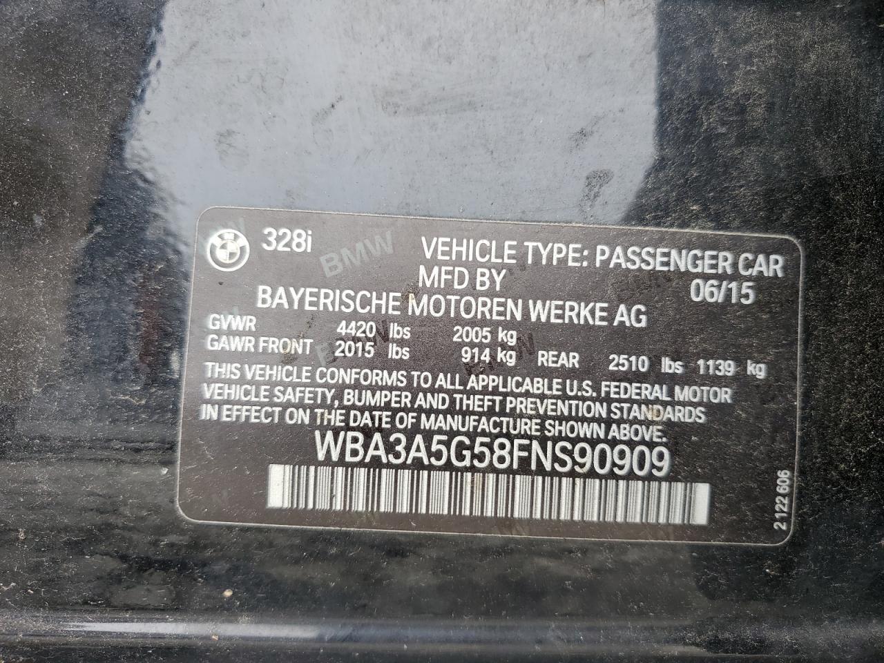 WBA3A5G58FNS90909 2015 BMW 328 I