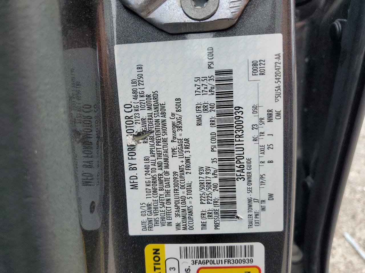 3FA6P0LU1FR300939 2015 Ford Fusion Se Hybrid