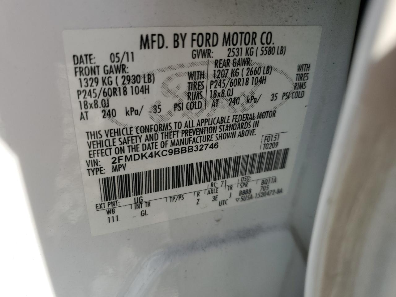 2FMDK4KC9BBB32746 2011 Ford Edge Limited