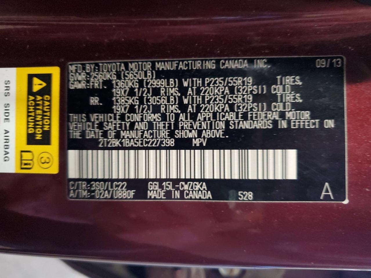 2T2BK1BA5EC227398 2014 Lexus Rx 350 Base