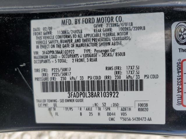 2010 Ford Fusion Hybrid VIN: 3FADP0L38AR103922 Lot: 61390634