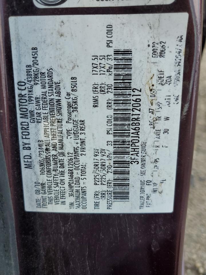 3FAHP0JA6BR120612 2011 Ford Fusion Sel