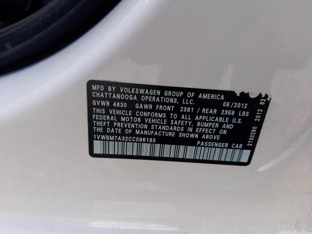 2012 VOLKSWAGEN PASSAT SE - 1VWBM7A32CC096180